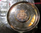 Ornate French saucer / ash tray / change caddy / candy dish with crown, rampant lion and Latin legen