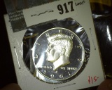 2001-S Proof 90% Silver Kennedy Half Dollar, value $15