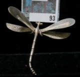 Large, 3D dragonfly pin / broach, stamped MEXICO, 925 stamp is weak / smudgy, but it is silver, 17 g
