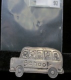 Let the short bus jokes begin! Vintage school bus pin/broach with children in the windows, marked 92
