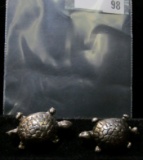 Pair of 3D turtle pins/broaches, marked SILVER MEXICO, 13 grams