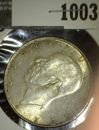 1938 Sweden Two Kronor, Silver, AU-BU.