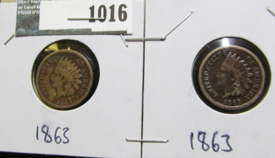 Paif of 1863 Copper-nickel Indian Head Cents.