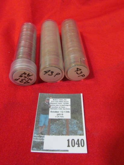 (3) Rolls of 1943 P U.S. World War II Steel Cents in plastic tubes.