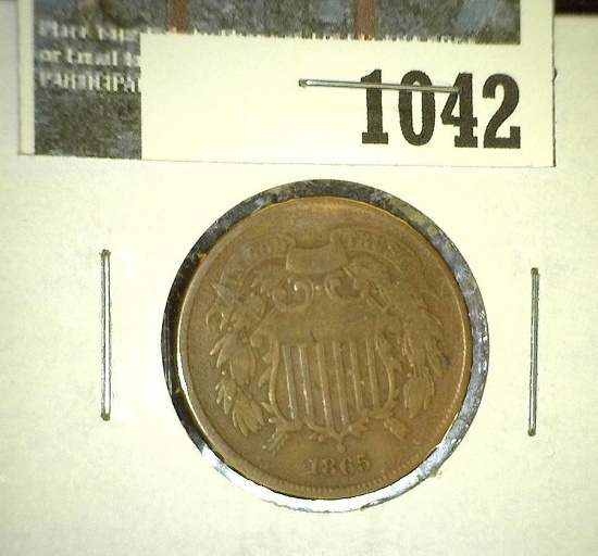 1865 U.S. Civil War Era Two Cent Copper. Attractive.