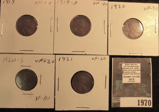 1919P VF, 19D VF, 20P VF, 20S VF, & 21P VF Lincoln Cents.