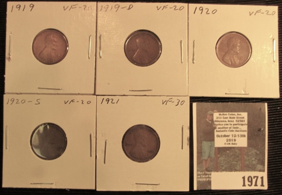 1919P VF, 19D VF, 20P VF, 20S VF, & 21P VF Lincoln Cents.