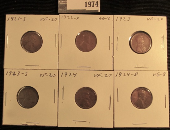 1921S VF, 22D AG, 23P VF, 23S VF, 24P VF, & 24D VG Lincoln Cents, all scarcer dates in these grades.