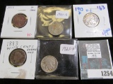 1883 With Cents Liberty Nickels; 1913 D Type One, 19 S, 20 S, & 25 P Buffalo Nickels.