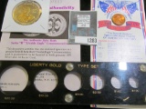 Six-piece U.S.Gold Type Set Capital holder, 1776-1976 Counterstamped Lincoln Cent; & a Babe Ruth Bas