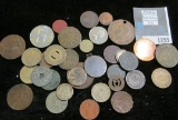 Old U.S. Shield Nickel; various tokens and foreign coins.