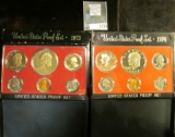 1973 S & 1974 S U.S. six-piece Cameo Proof Sets in original boxes. Both contain Eisenhower Dollar Pr