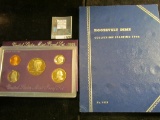 Empty blue Whitman folder for 1946-1960 Roosevelt Dimes; & 1989 S U.S. Proof Set in original box as