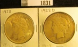 1923 P & 23 D U.S. Peace Silver Dollars.