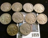 Group of assorted Buffalo Nickels: 1926 Good, 27 Good, 27 Fine, 30 Fine, 34 Good, 35 Fine, (3) 36 VG