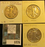 1917 Reverse S, 33 S, & 41 D Walking Liberty Half Dollars.