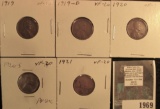 1919P VF, 19D VF, 20P VF, 20S VF, & 21P VF Lincoln Cents.