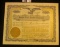 1919 Stock Certificate from Norfolk, Nebraska for 10 Shares 