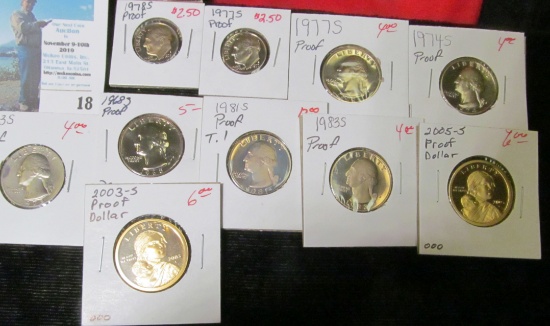 (10) different U.S. Proof Singles from Dimes to Dollars.