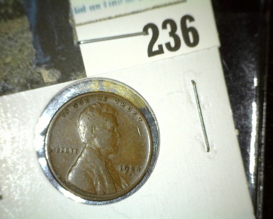 1924 D Key Date Lincoln Cent, VF.