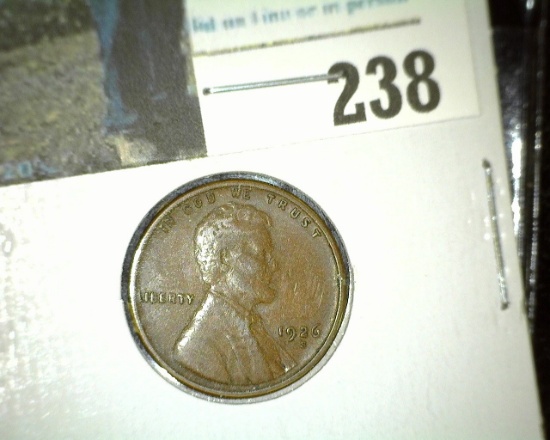 1926 S Key Date Lincoln Cent, VF.