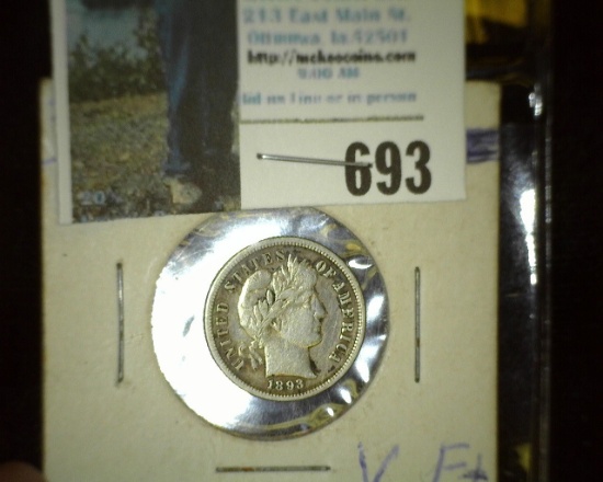 1893 S Barber Dime, VF.