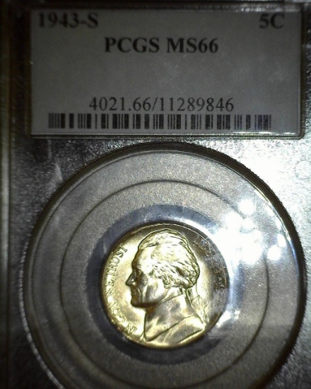 1943 S Silver Wartime Jefferson Nickel slabbed "PCGS MS66"