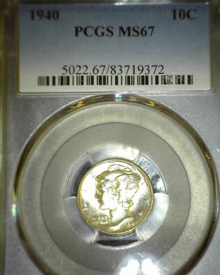 1940 P Mercury Dime slabbed "PCGS MS67".