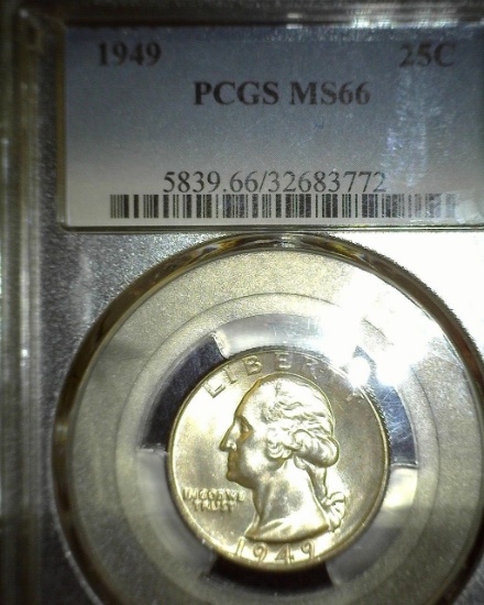 1949 P Washington Quarter slabbed "PCGS MS66".