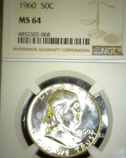 1960 P Franklin Half Dollar NGC slabbed "MS 64".