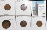 1910 S, 13 S, 14 S, 15 S, & 24 D Keydate Lincoln Cents grading Good to Fine.