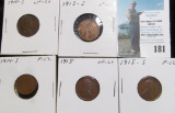 1910 S, 13 S, 14 S, 15 P, & S Keydate Lincoln Cents, all grading Fine to VF.