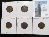 1916 P, S, 17 P, D, & S Lincoln Cents. All grading VF-EF.