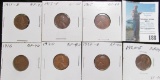 1911 D, 13 D, 15 P, 16 P, 20 P, D, & S Lincoln Cents, all grading EF.
