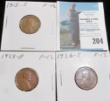 1915 S, 24 D, & 26 S  Key Date Lincoln Cents, All Fine.