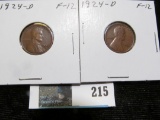 Pair of 1924 D Rare Date Lincoln Cents, both grading Fine.