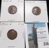 (3) 1924 D Rare Date Lincoln Cents, all grading Fine.