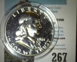 1961 P Proof Benjamin Franklin Silver Half-dollar, encapsulated in a removable airtight Cointain.