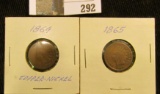 1864 & 1865 Bronze Indian Head Cents, both Civil War era.