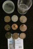 (9) Old U.S. Type Coins including a Punch-out 1960 D Masonic Lincoln Cent, couple of U.S. Two Cent p