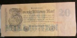 Series 1923 German Twenty Million Mark Reichsbanknote.