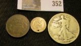 1918 D Walking Liberty Half Dollar; 1865 U.S. Two Cent Piece. Civil war Date; & a U.S. Seated Libert