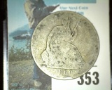 1860 O Early Civil War Date Seated Liberty Half Dollar.