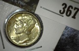 1943 D Mercury Dime, Flashy and nearly full split bands.