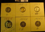1916P, 18S, 23P, 24P, D, & S Mercury Dimes. All circulated and carded in holders.