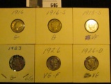 1916P, S, 18S, 23P, 26P, & D Mercury Dimes. All circulated and carded in holders.