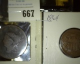 Old U.S. Large Cent & 1864 Civil War U.S. Two Cent Piece.