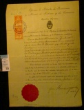 Argentina Patent with official Seal and Stamps issued to the 