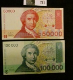 Series 1993 Croatia Banknotes, Crisp uncirculated 