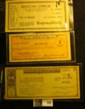 Depression era (2) Different Cash Refund Checks from Montgomery Ward & a Three Cent Scrip from Sears